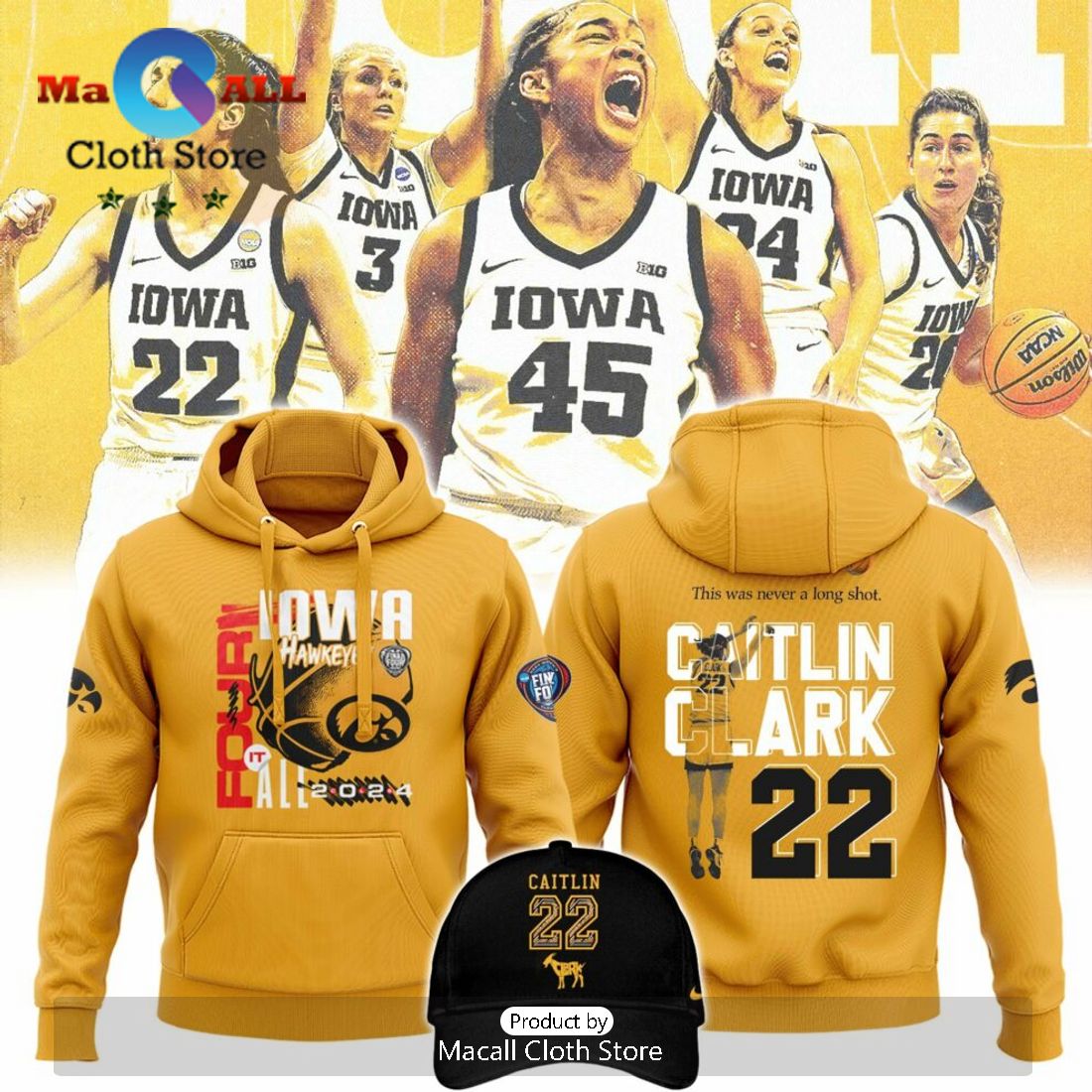 Iowa Hawkeyes Women’s Final Four Yellow Hoodie Limited