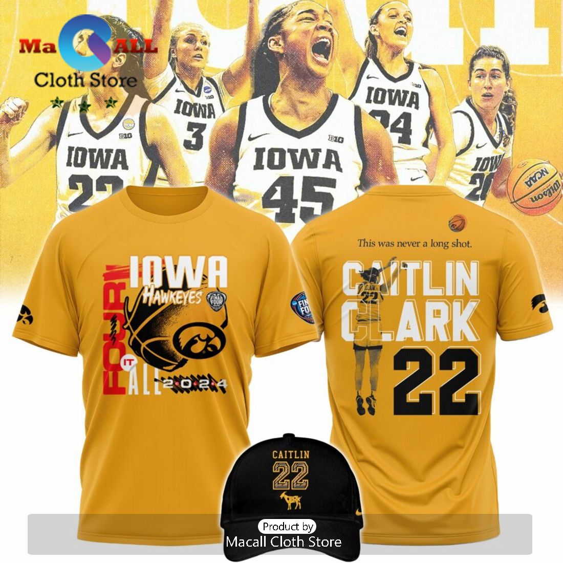 Iowa Hawkeyes Women’s Final Four Yellow Hoodie Limited