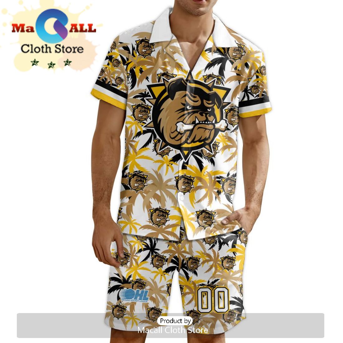 Custom Brantford Bulldogs Hawaiian Shirt And Short Pant Using Away Jersey