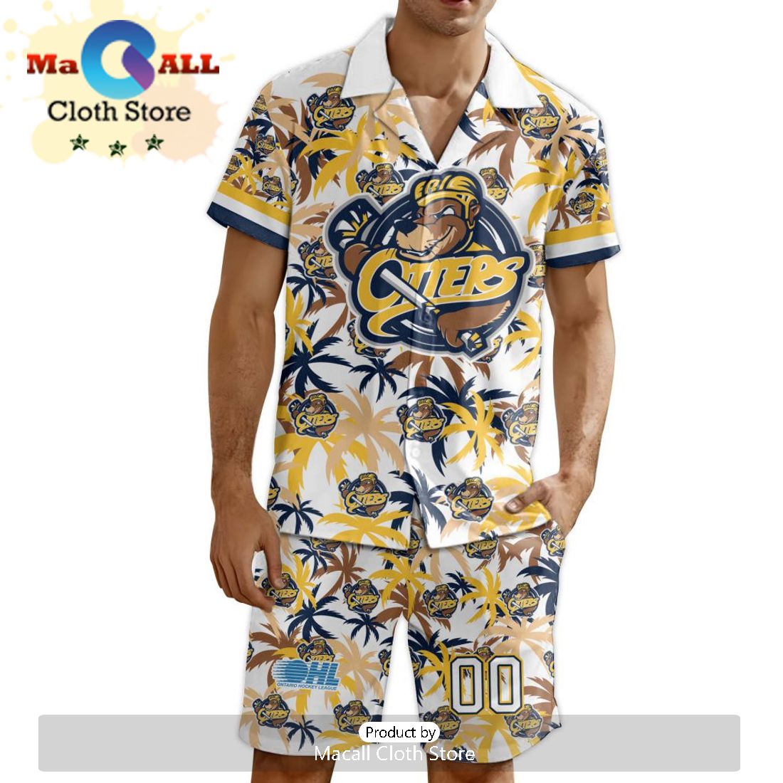 Custom Erie Otters Hawaiian Shirt And Short Pant Using Away Jersey