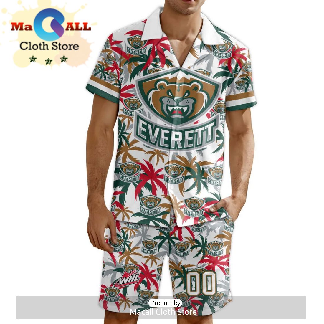 Custom Everett Silvertips Hawaiian Shirt And Short Pant Using Away Jersey