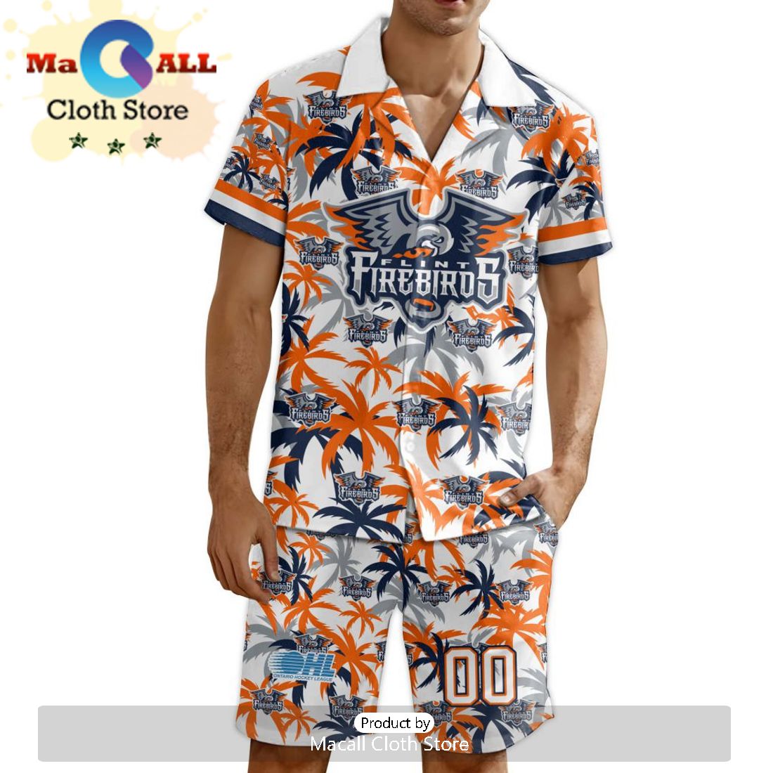 Custom Flint Firebirds Hawaiian Shirt And Short Pant Using Away Jersey
