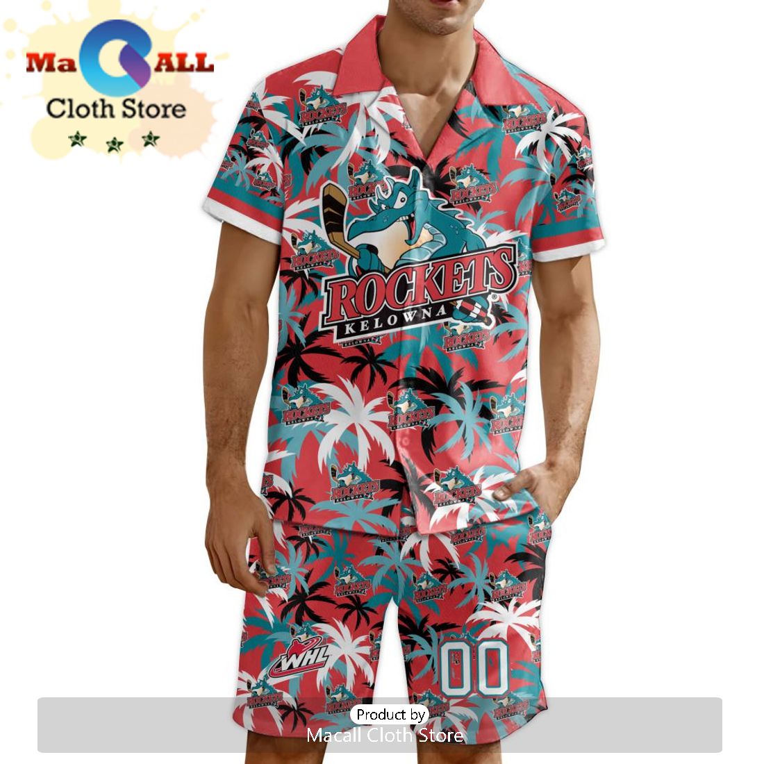 Custom Kelowna Rockets Hawaiian Shirt And Short Pant Using Home Jersey