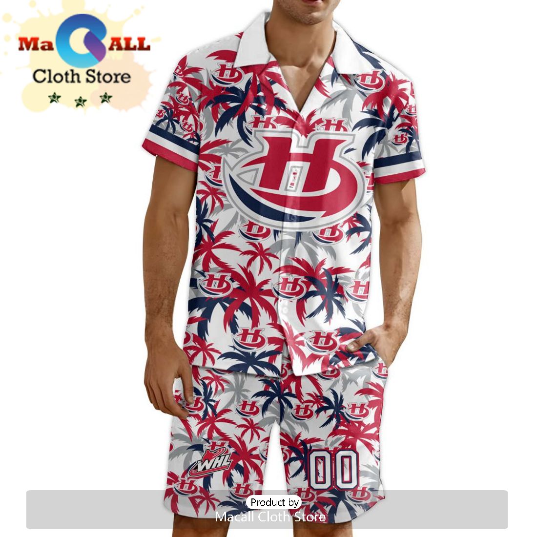 Custom Lethbridge Hurricanes Hawaiian Shirt And Short Pant Using Away Jersey