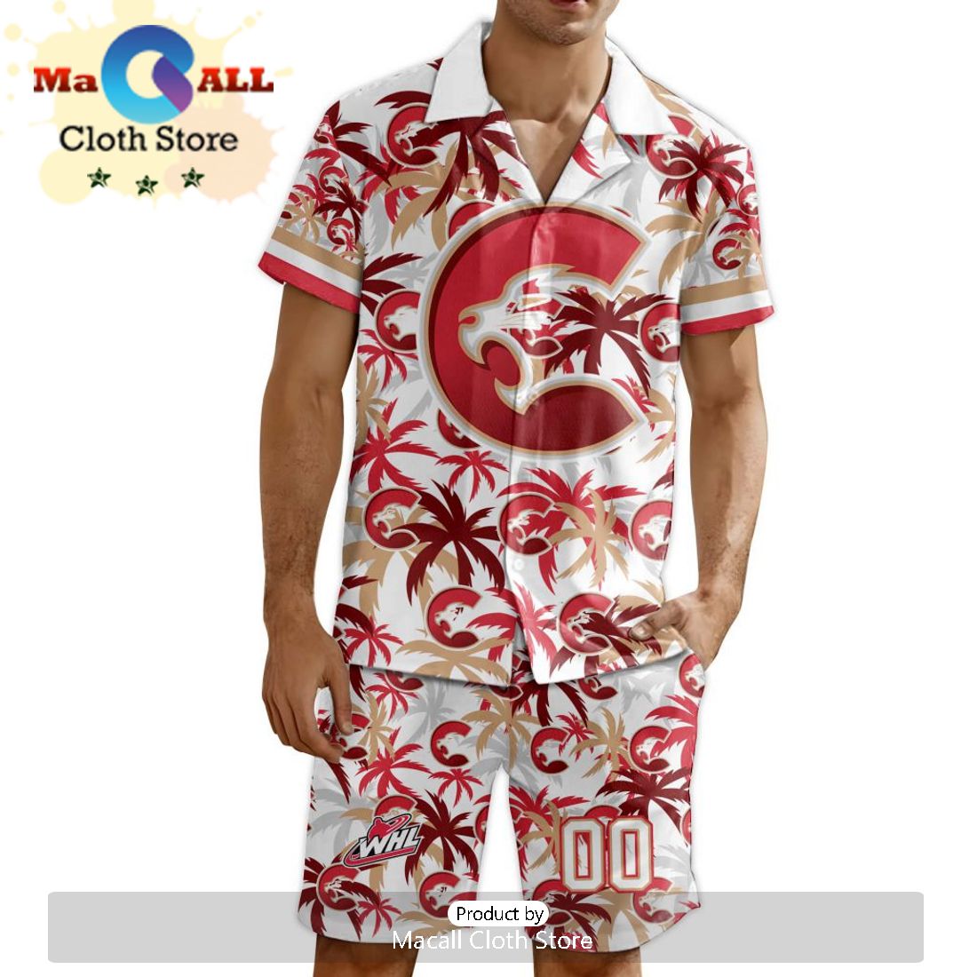 Custom Prince George Cougars Hawaiian Shirt And Short Pant Using Away Jersey