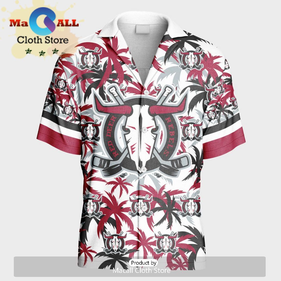 Custom Red Deer Rebels Hawaiian Shirt And Short Pant Using Away Jersey