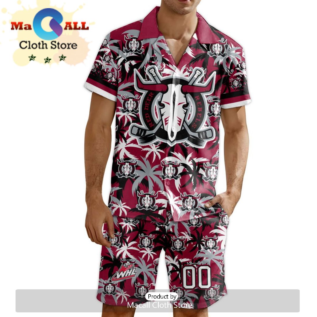 Custom Red Deer Rebels Hawaiian Shirt And Short Pant Using Home Jersey