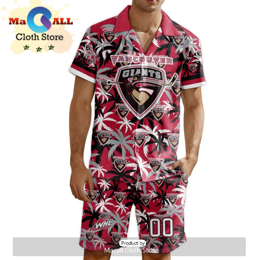Custom Vancouver Giants Hawaiian Shirt And Short Pant Using Home Jersey