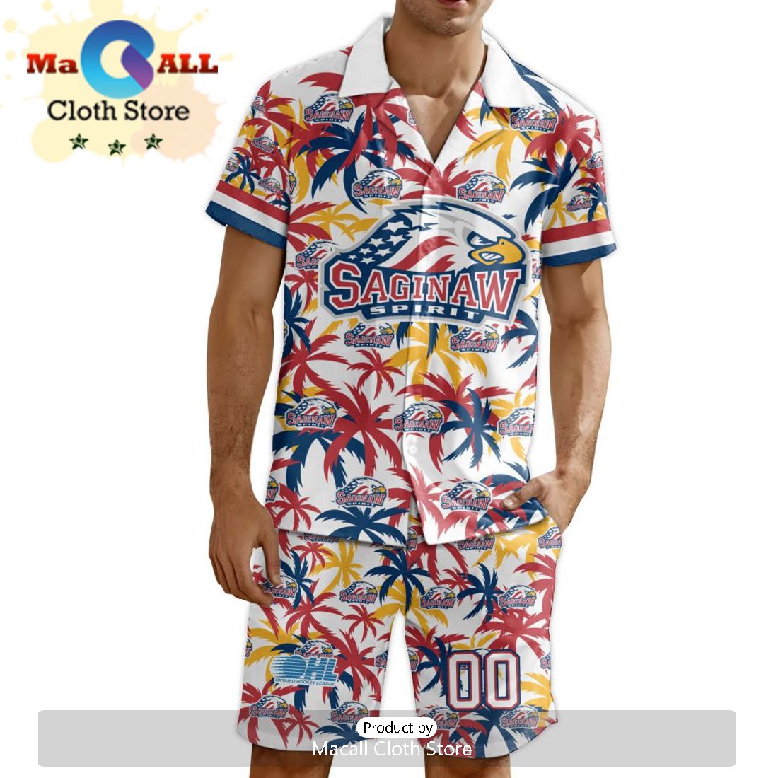 Custom Saginaw Spirit Hawaiian Shirt And Short Pant Using Away Jersey