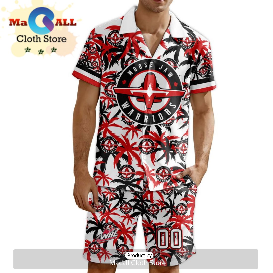 Custom Moose Jaw Warriors Hawaiian Shirt And Short Pant Using Away Jersey
