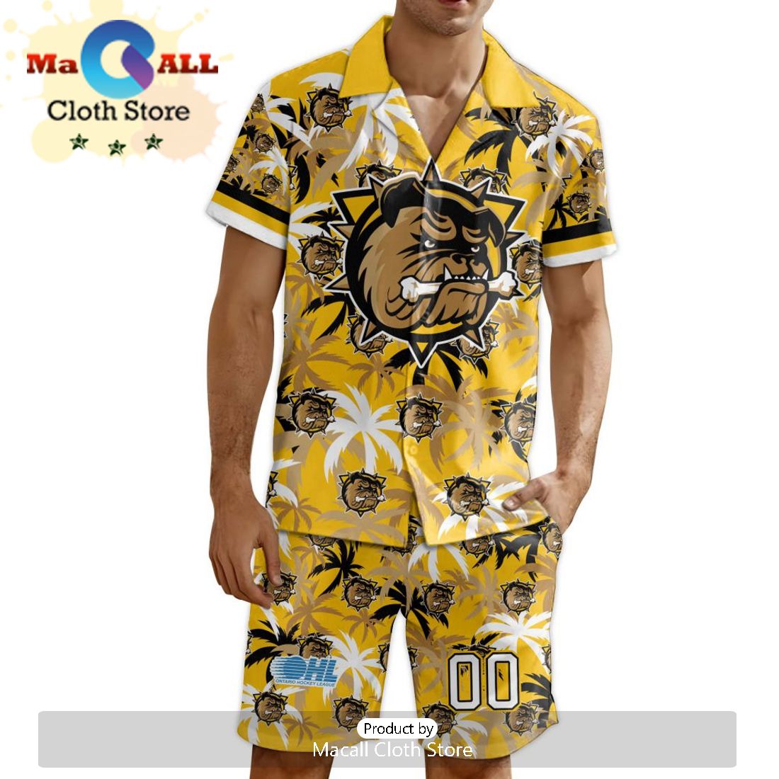 Custom Brantford Bulldogs Hawaiian Shirt And Short Pant Using Home Jersey