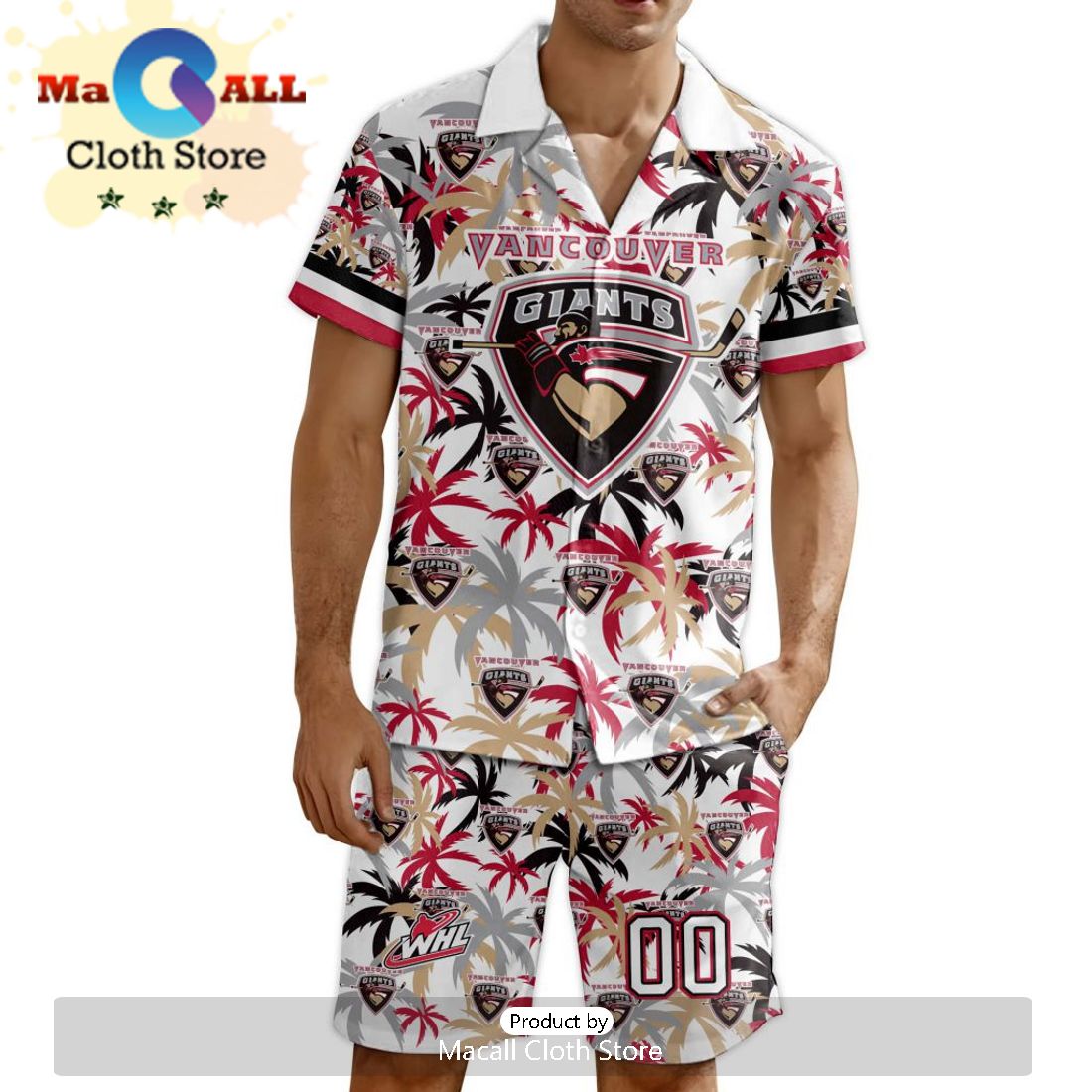 Custom Vancouver Giants Hawaiian Shirt And Short Pant Using Away Jersey