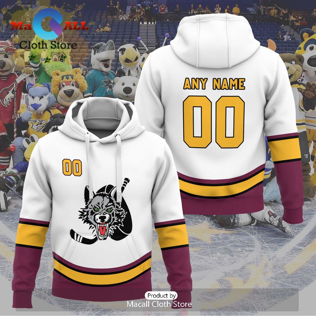 Personalized AHL Chicago Wolves Men’s and Women White Hoodie