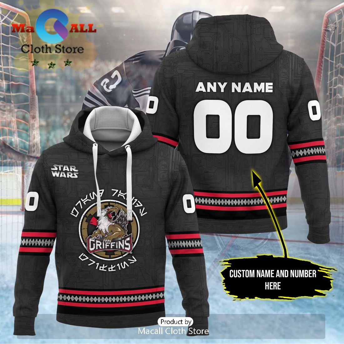 Personalized AHL Grand Rapids Griffins Star Wars Black Hoodie