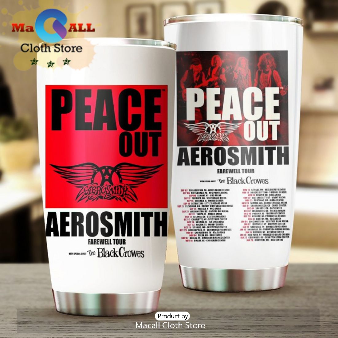 Peace Out Aerosmith Farewell Tour White Tumbler Cup