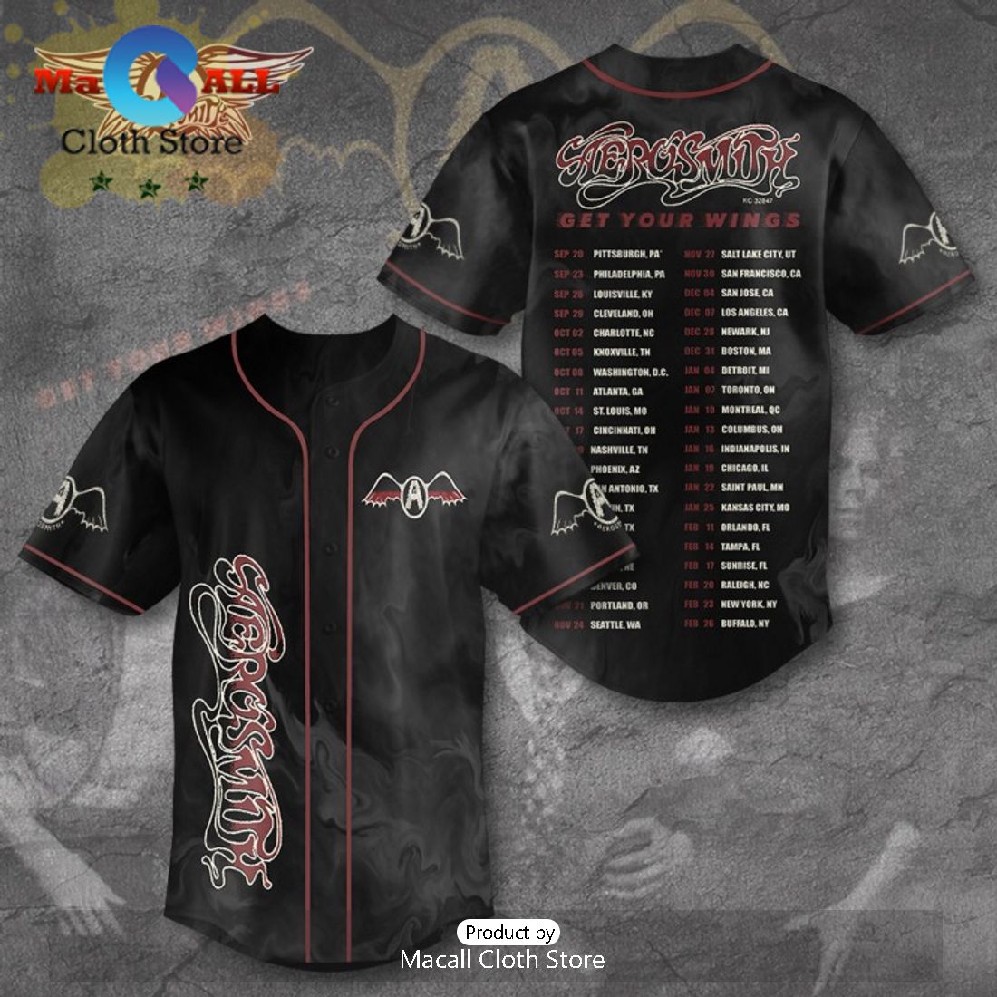 Aerosmith Music Band Black Baseball Jersey