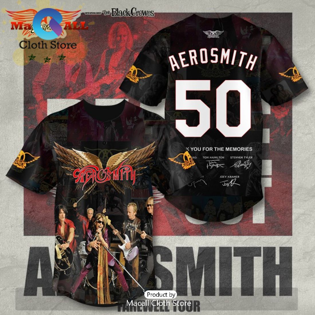 Aerosmith Thank You For The Memories Signatures Baseball Jersey