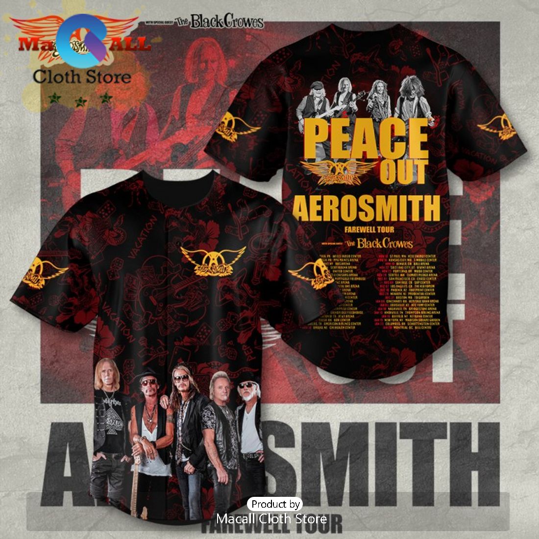 Peace Of Aerosmith Farewell Tour Baseball Jersey
