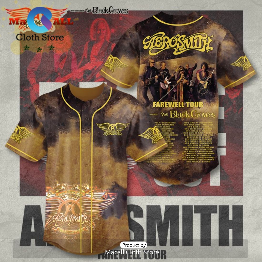 The Black Crowes Aerosmith Farewell Tour Baseball Jersey