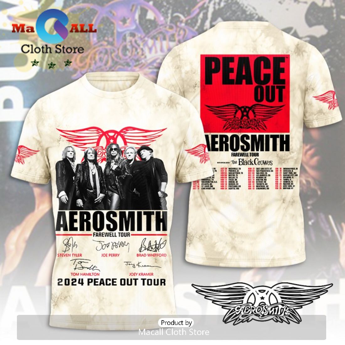 2024 Peace Out Tour Aerosmith Signatures Cream Hoodie
