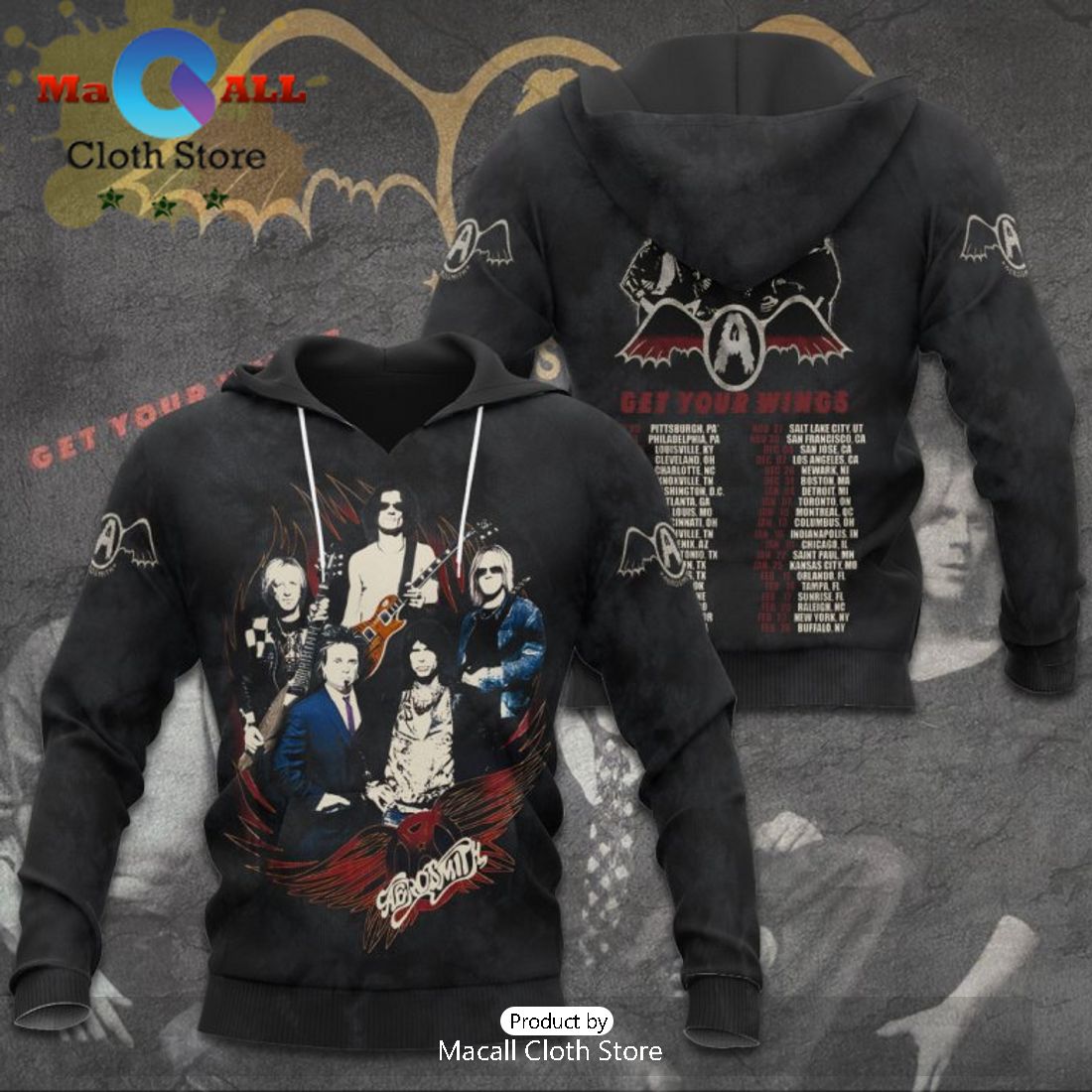 Aerosmith Get your Wings Music Band Black Hoodie
