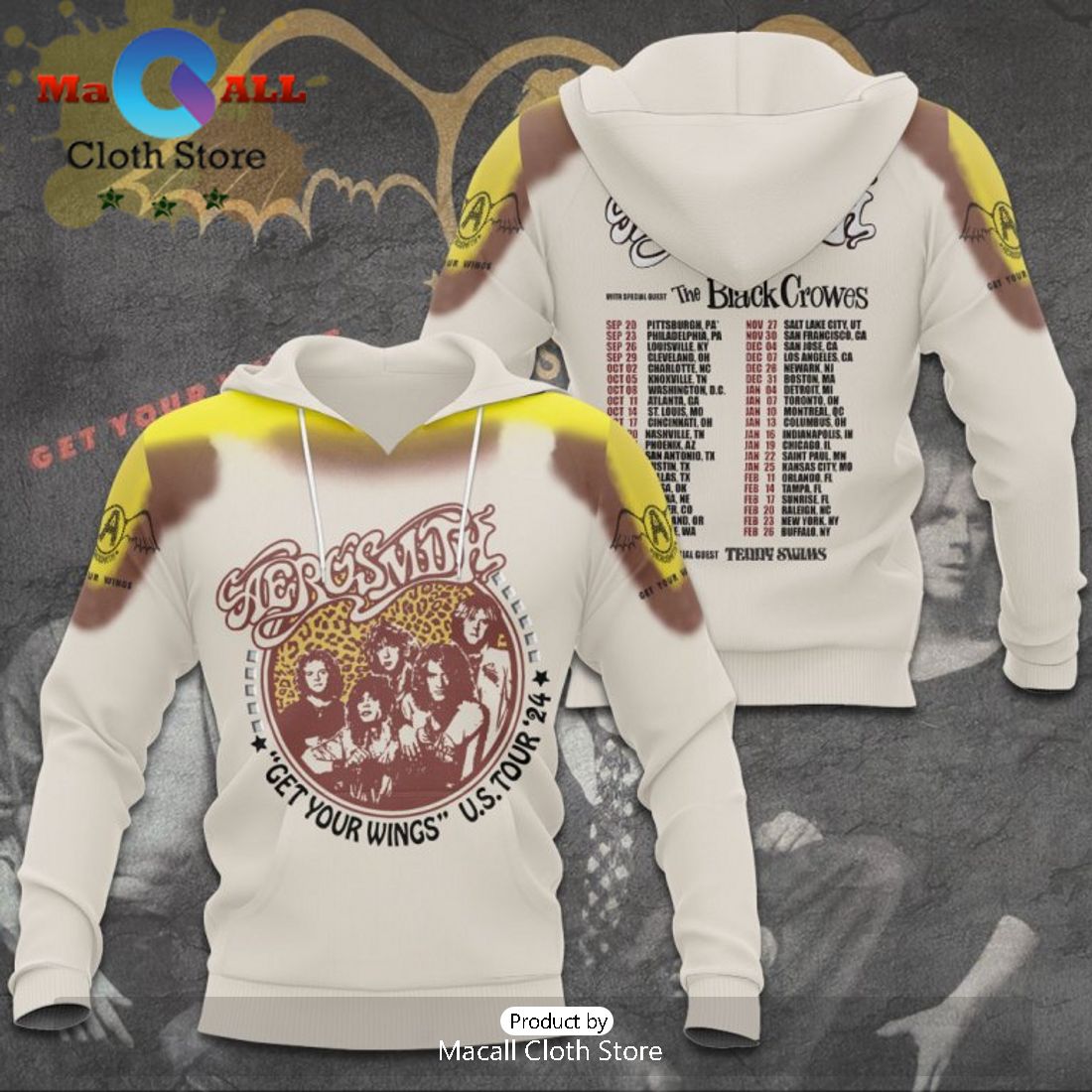 Aerosmith Get your Wings Music Band Cream Hoodie
