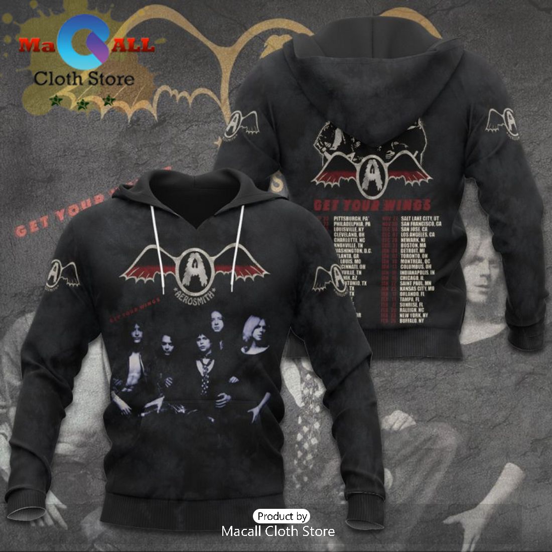 Aerosmith Music Band Get Your Wings Black Hoodie