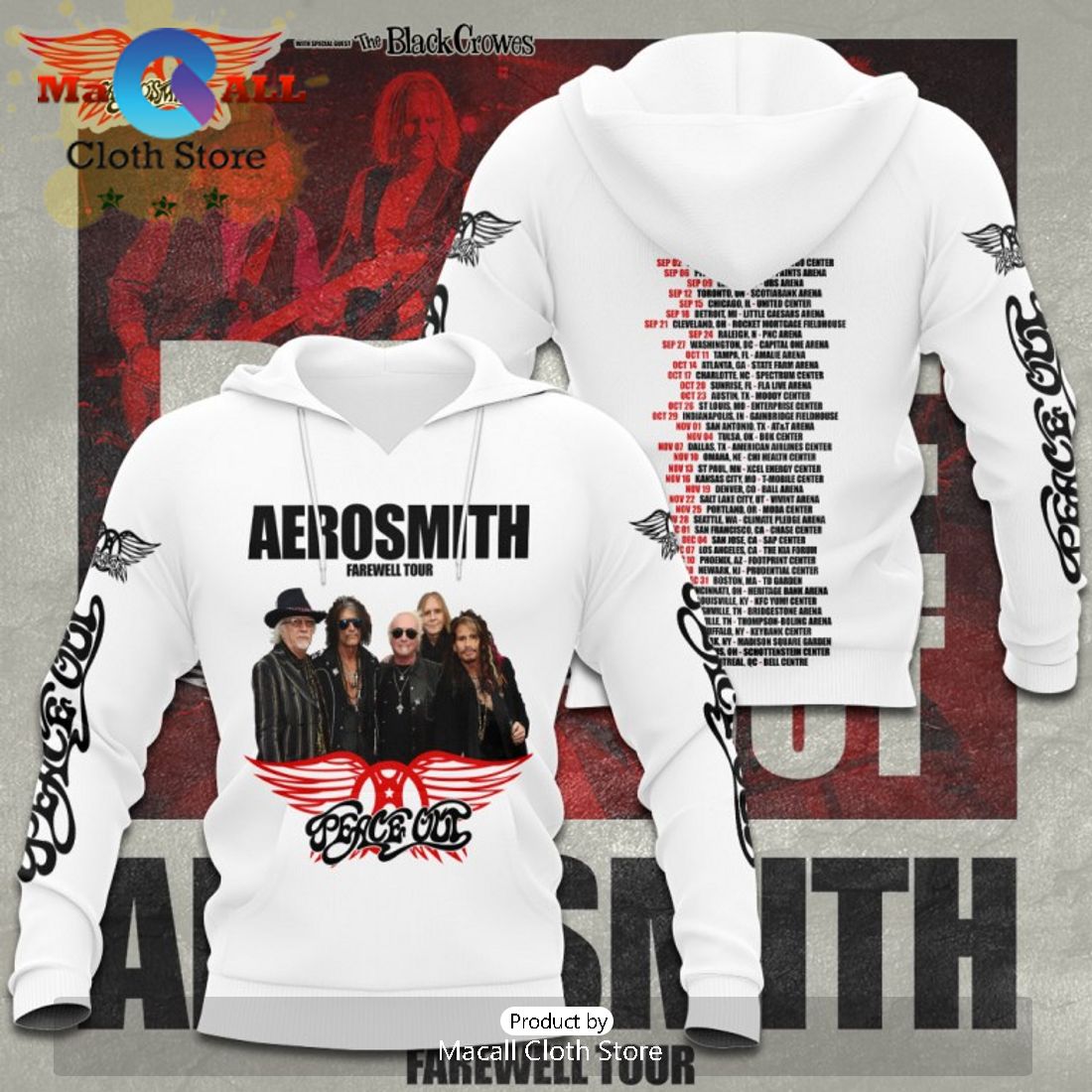 Aerosmith Peace Out White 3D Apparel Hoodie