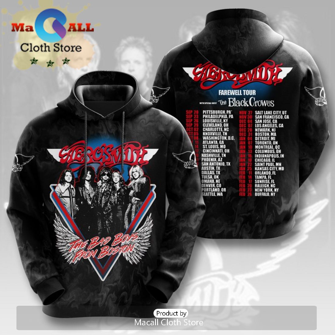 Aerosmith The Bad Boys From Boston Black Hoodie