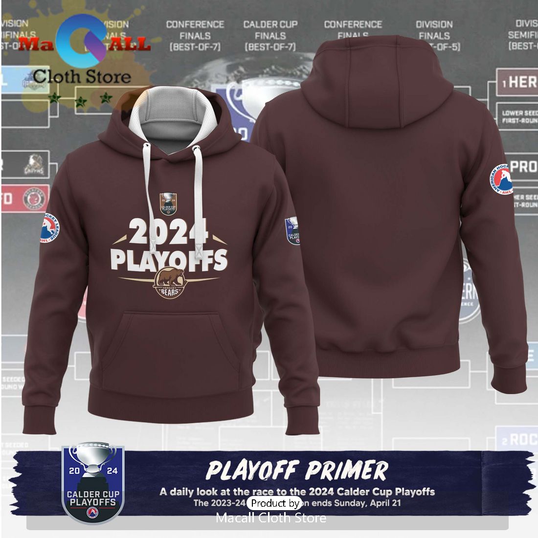Custom AHL Hershey Bears Playoffs Primer Hoodie