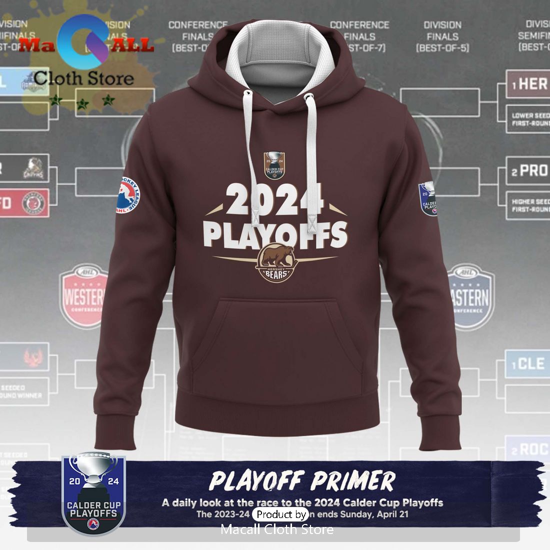 Custom AHL Hershey Bears Playoffs Primer Hoodie