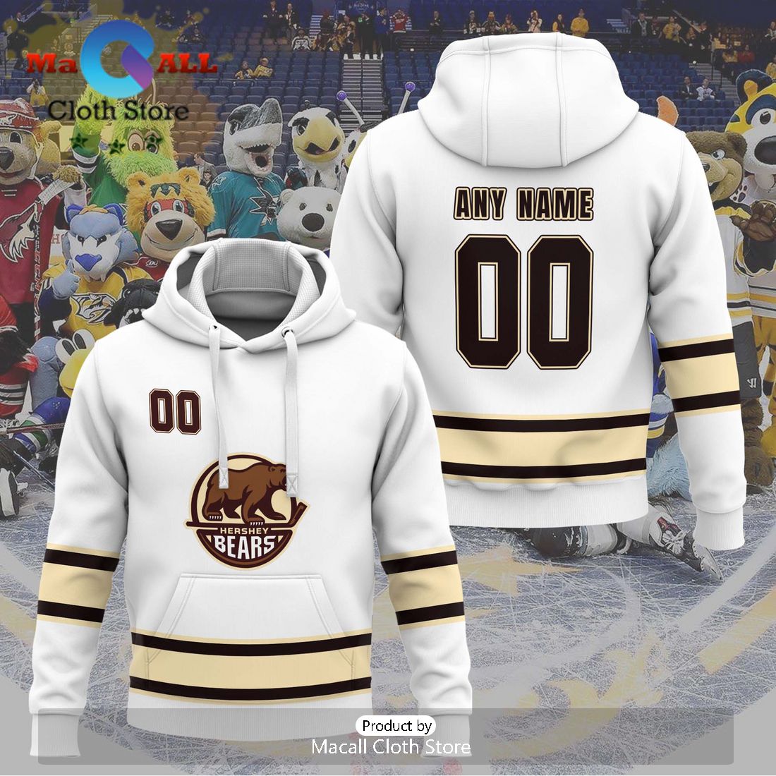 Personalized AHL Hershey Bears 2024 White Hoodie