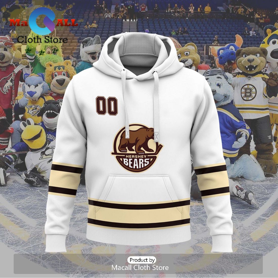 Personalized AHL Hershey Bears 2024 White Hoodie