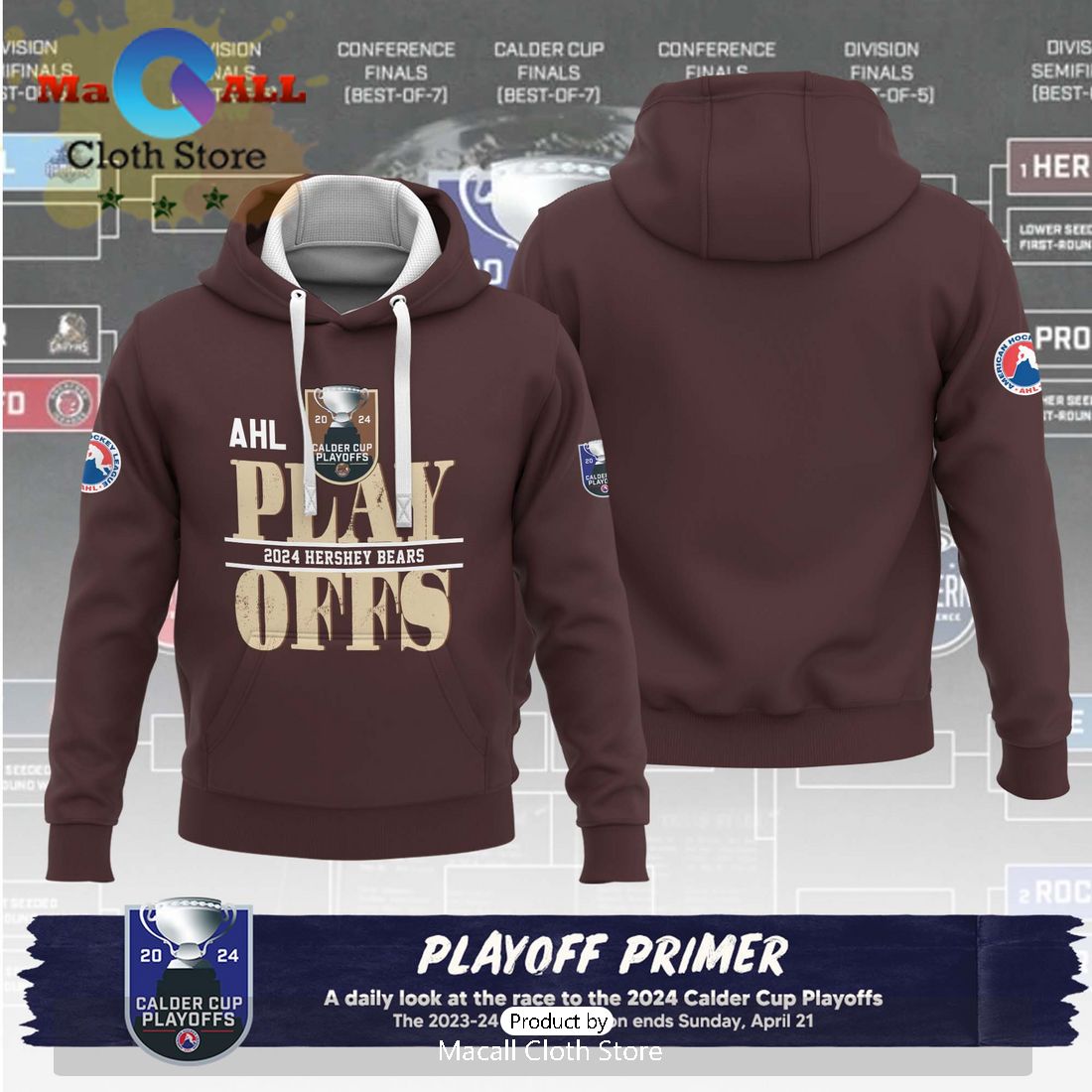 Personalized AHL Hershey Bears Playoffs 2024 Primer Hoodie