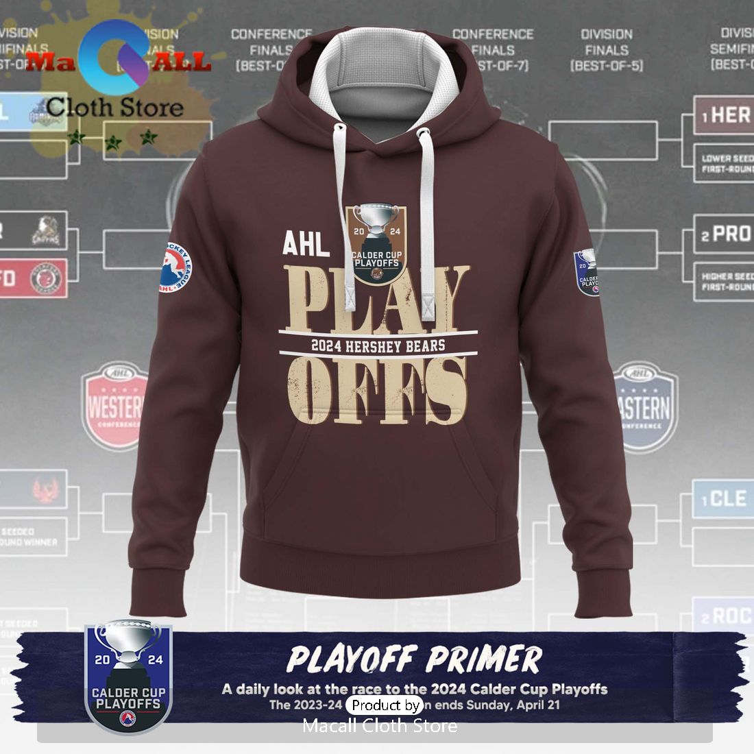 Personalized AHL Hershey Bears Playoffs 2024 Primer Hoodie
