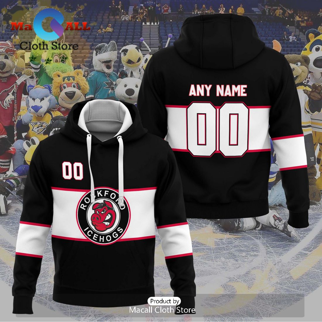 Personalized AHL Rockford IceHogs 2024 Black Hoodie