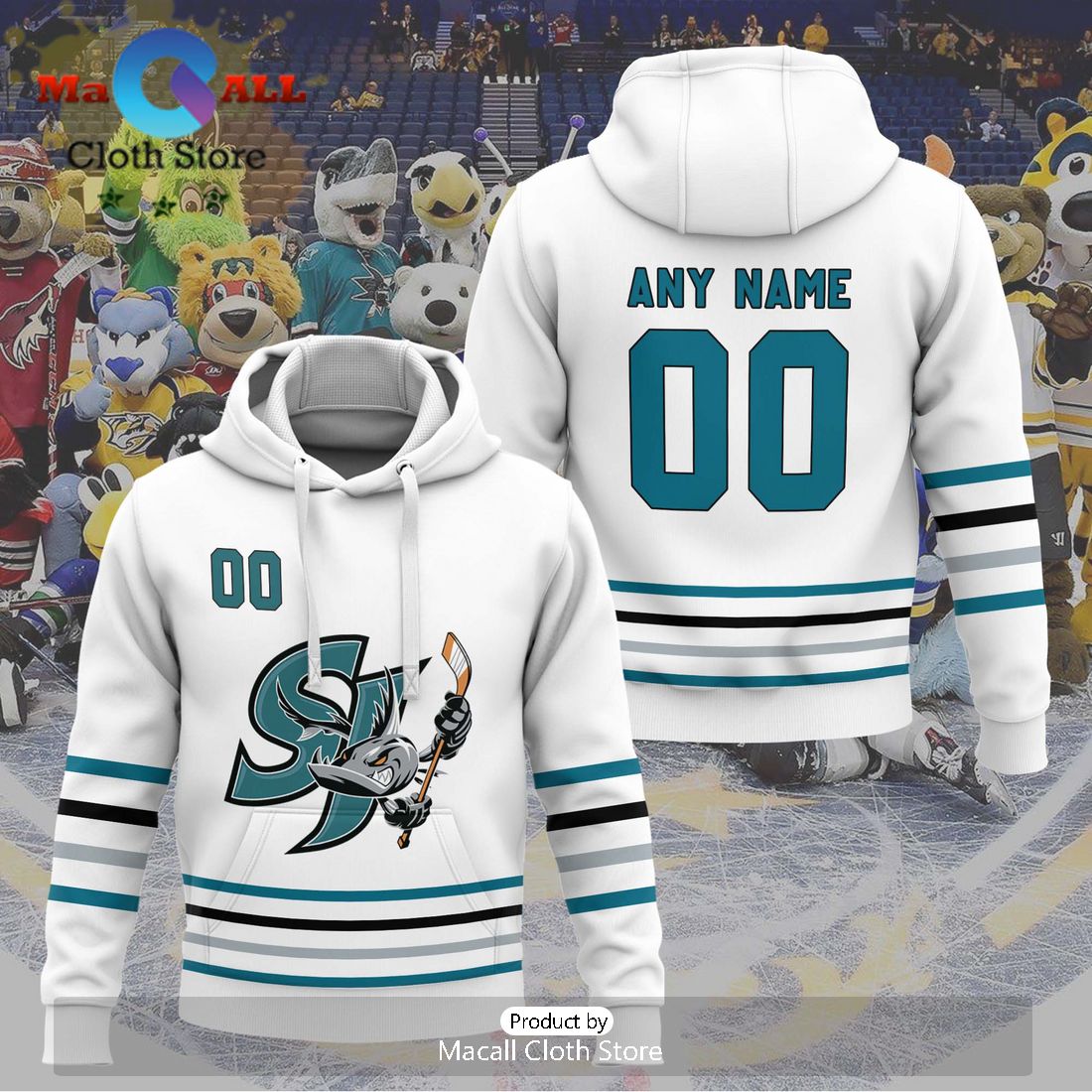 Personalized AHL San Jose Barracuda 2024 White Hoodie