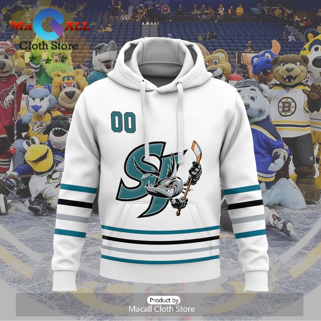 Personalized AHL San Jose Barracuda 2024 White Hoodie