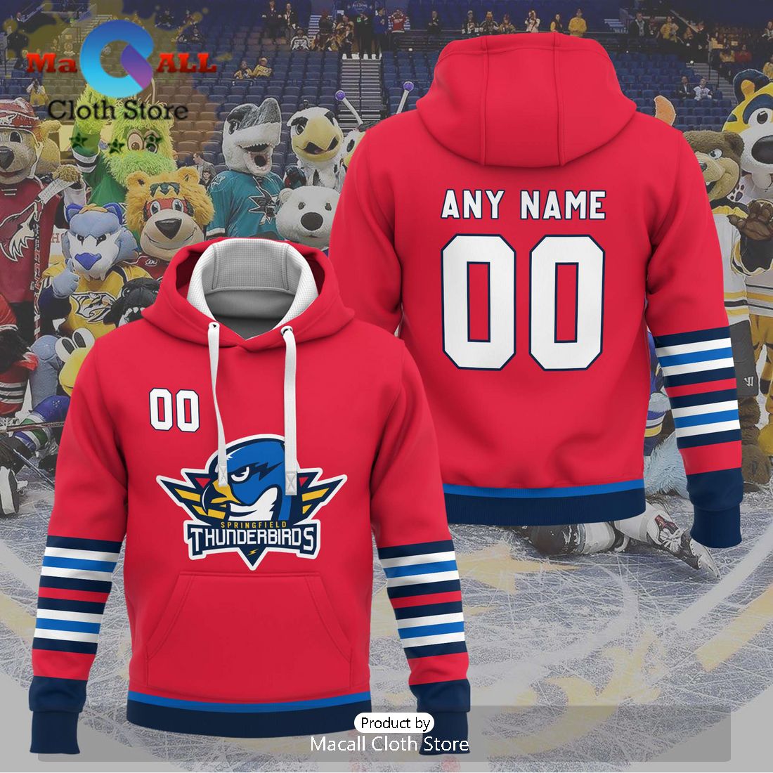 Personalized AHL Springfield Thunderbirds 2024 Red Hoodie