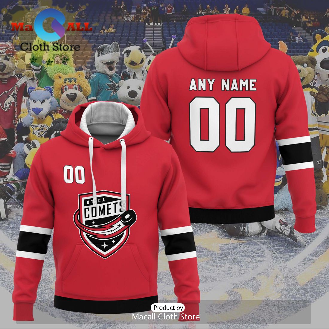 Personalized AHL Utica Comets 2024 Red Hoodie