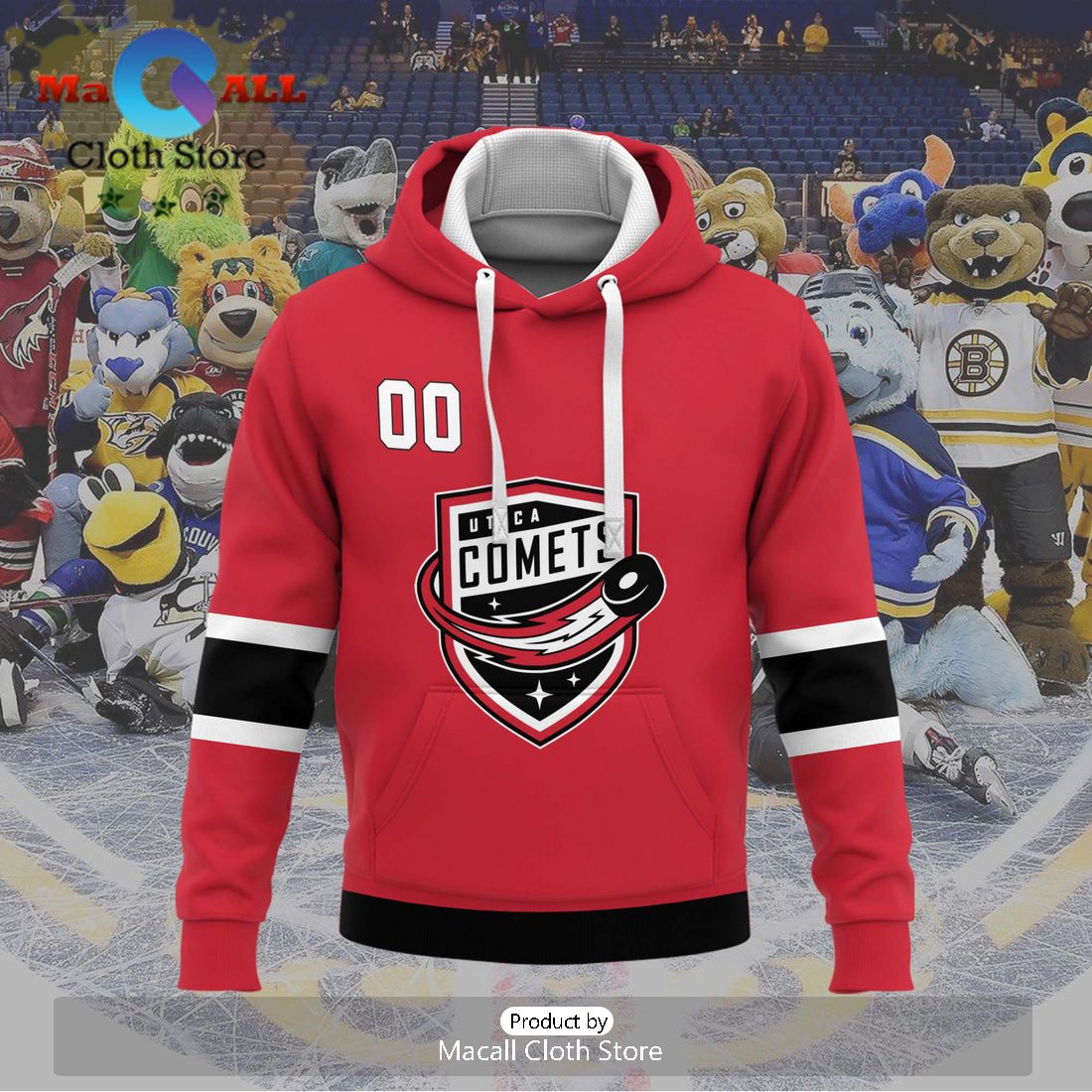 Personalized AHL Utica Comets 2024 Red Hoodie