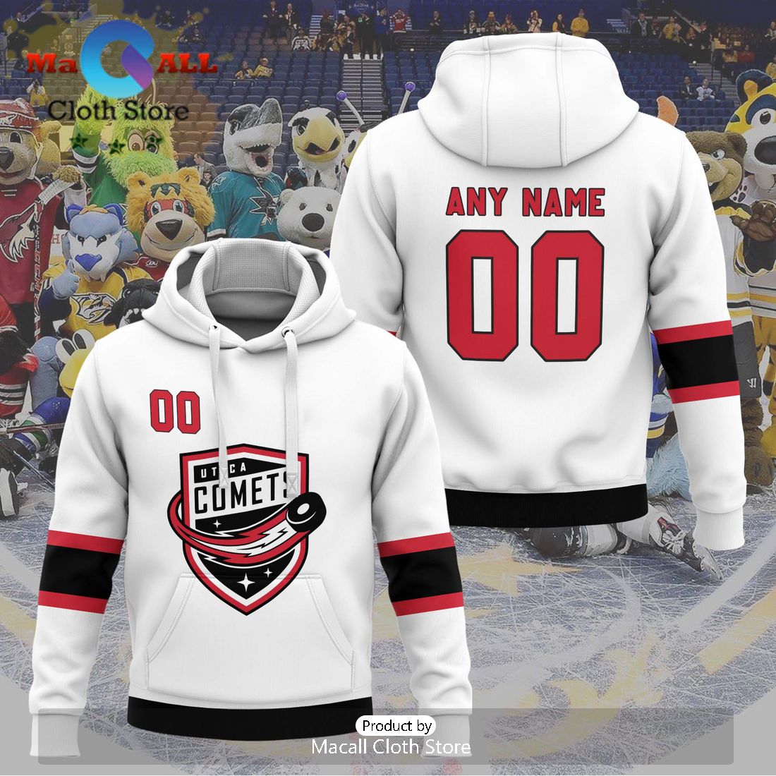 Personalized AHL Utica Comets 2024 White Hoodie