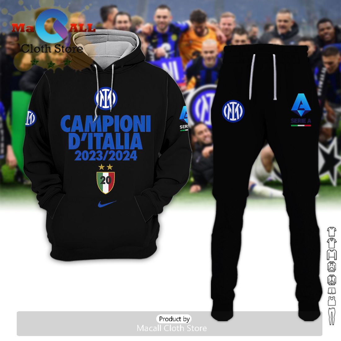 23-24 Campioni Inter Milan D’Italia Black Hoodie And Pants