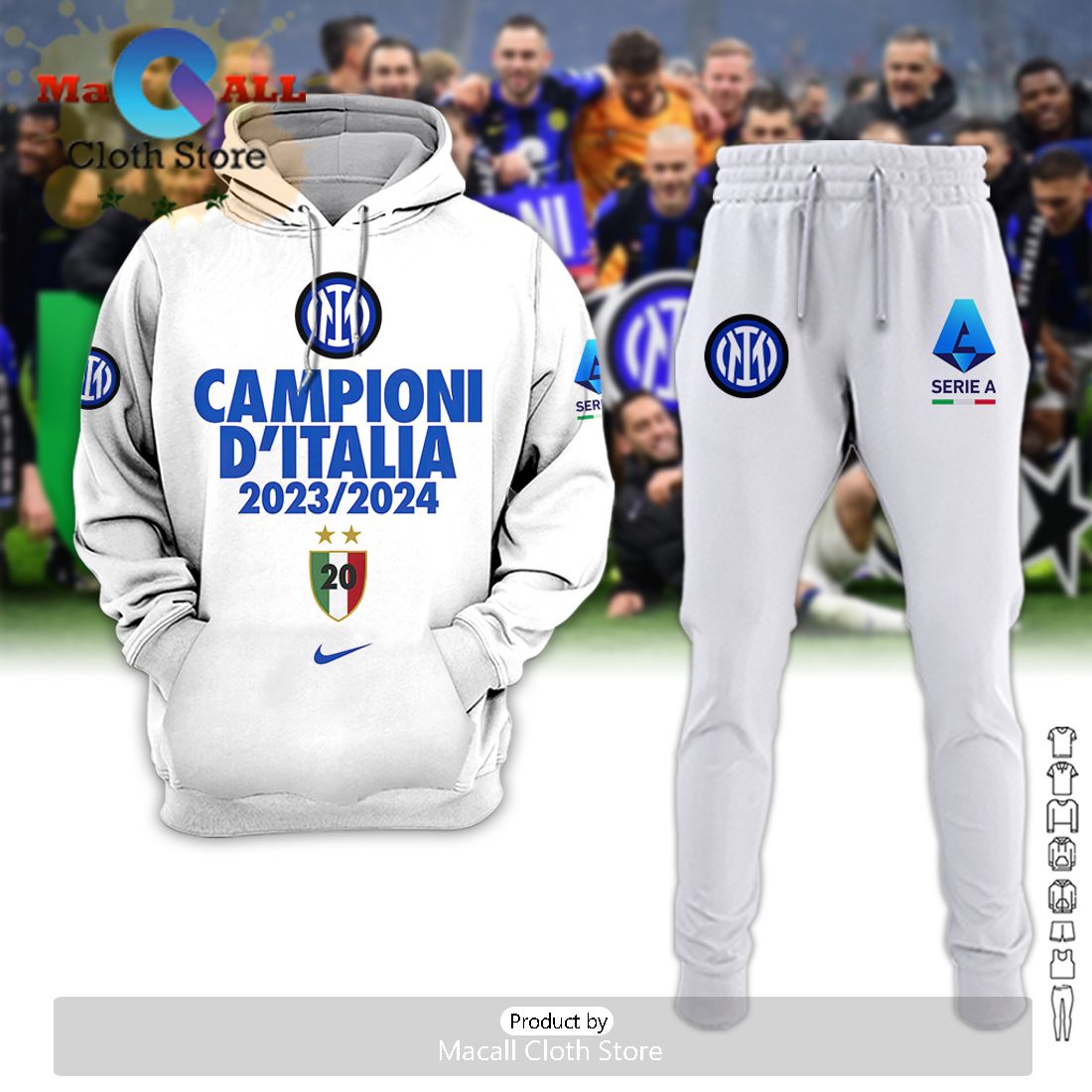 23-24 Campioni Inter Milan D’Italia White Hoodie And Pants