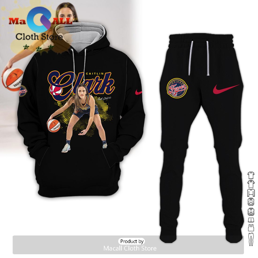 Caitlin Clark Indiana Fever All Over Printed Black Hoodie And Pants
