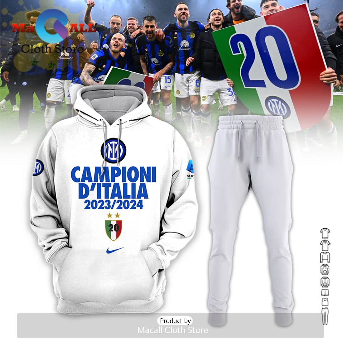 Inter Milan 23-24 Campioni D’Italia White Hoodie And Pants