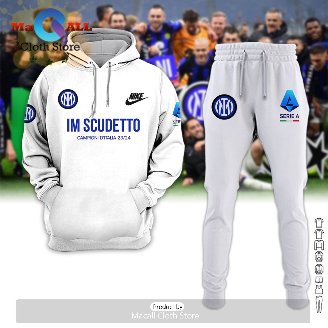 Inter Milan D’Italia 23-24 Campioni White Hoodie And Pants