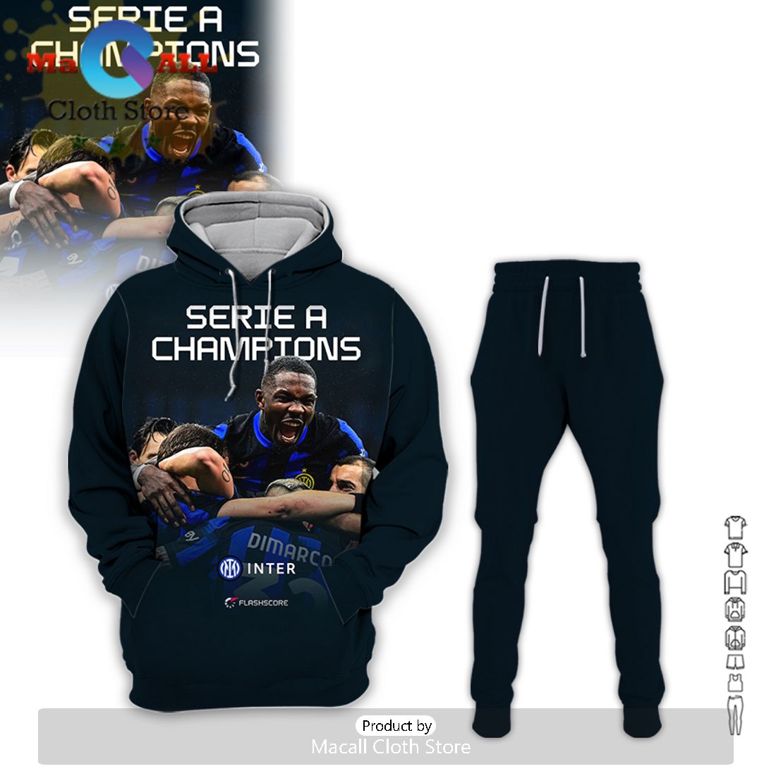 Inter Milan Serie A Champions Black Printed Hoodie And Pants