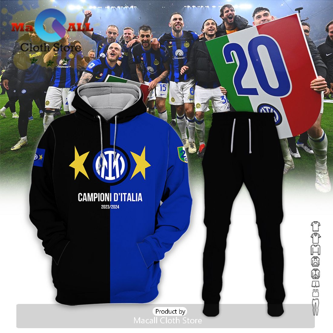 Inter Milan Serie A Champions Mix Color Hoodie And Pants