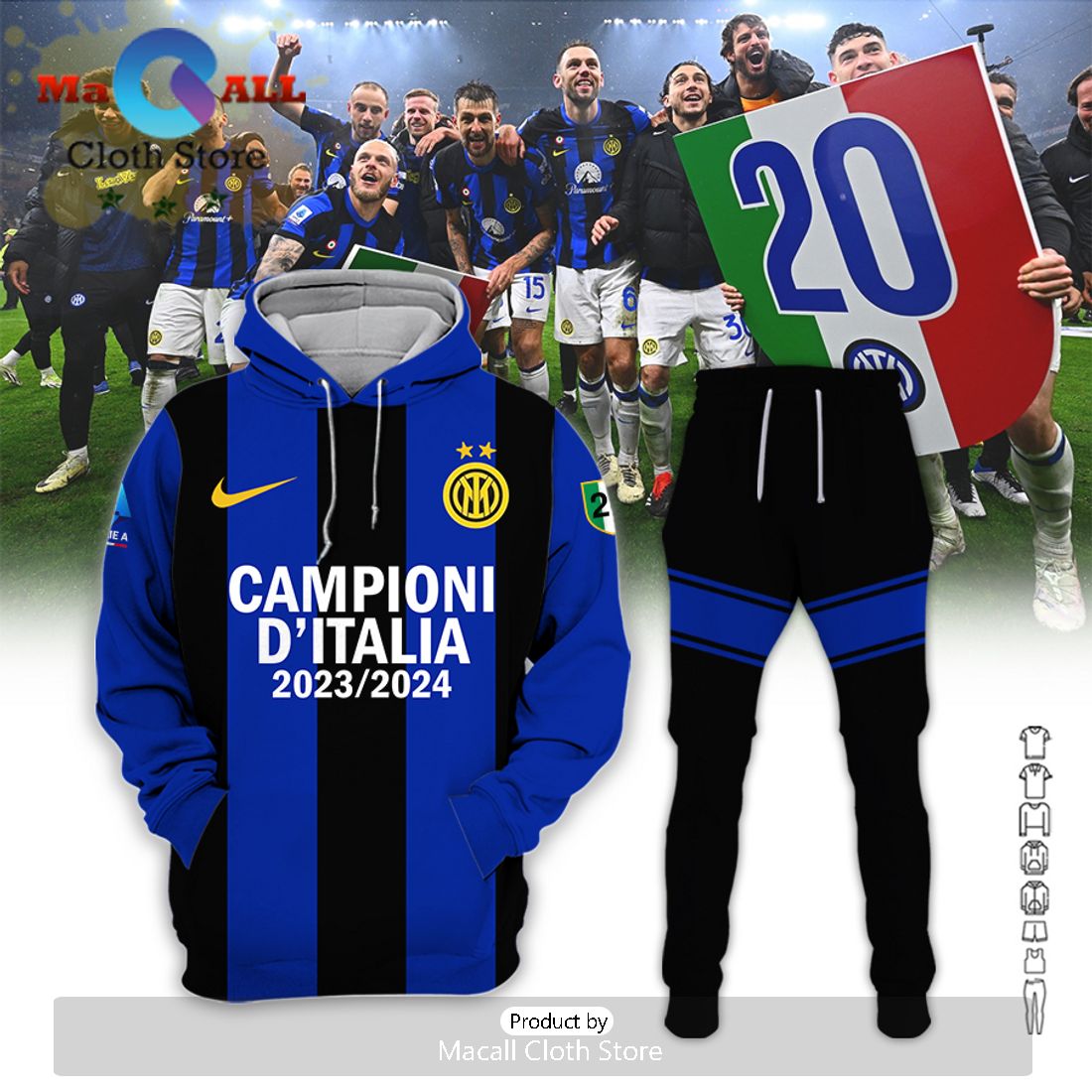 Inter Milan Serie A Champions Navy Clothes Hoodie And Pants